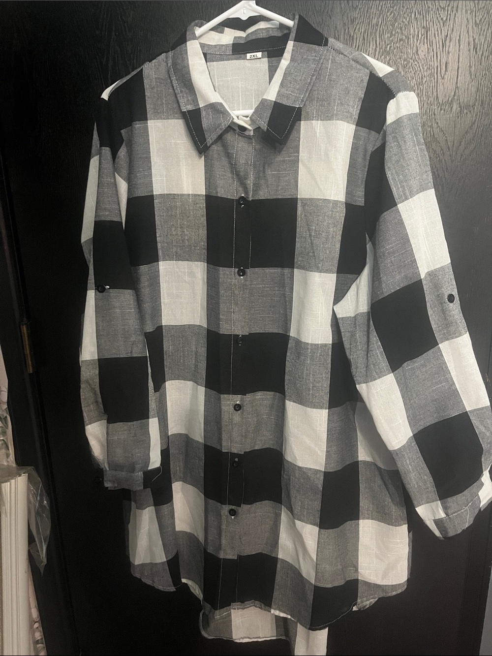 Women's Black & White Buffalo Check Button-Down Shirt NWOT